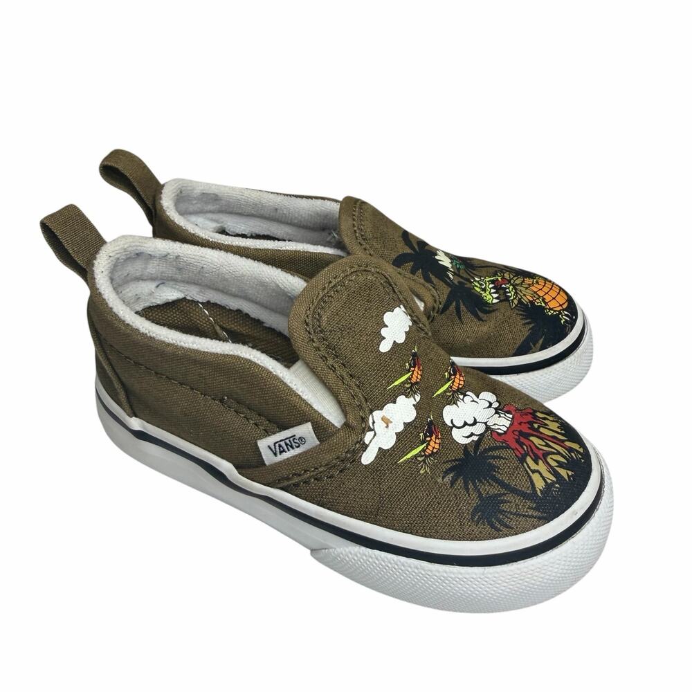 Vans Slip On Sneakers Dinosaur “Dineapple” Infant Toddler Boy Shoes Size 6.5C